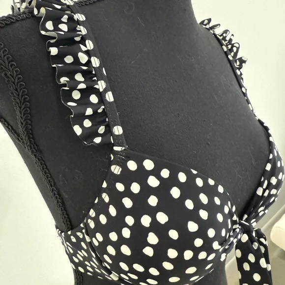 California Waves Black and White Polka Dot Bikini Top - Picture 5 of 7